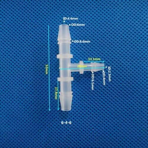 6mm x 4mm x 6mm Plastic Pipe Fitting Pagoda Barbed Reducing 3 Way Tee Type Hose Connector Tube Joint for Garden