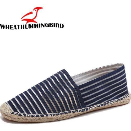 Fashion Male Linen Canvas Fisherman loafers driving Shoes Breathable Flats Hemp Espadrilles men striped Casual Shoes LA-34