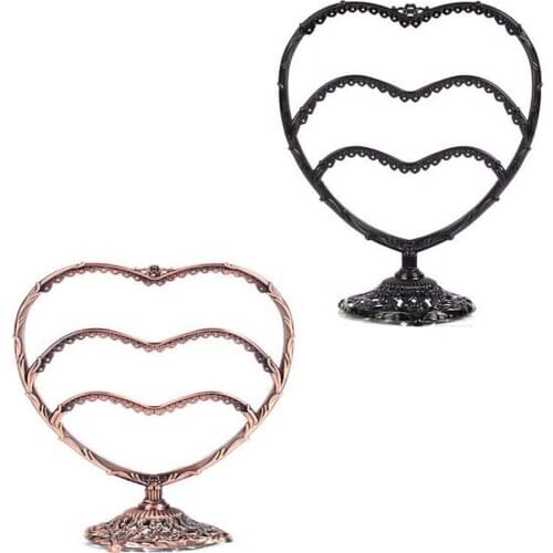 XRHYY Retro Love Heart Shape Metal Jewelry Stand Necklaces Organizer Display 58 Holes 3 layers Holder Earrings Showcase