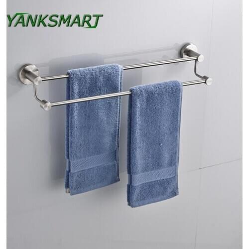 YANKSMART Nickel Brushed Stainless Steel Wall Mounted Bathroom Towel Rail Holder Storage Rack Shelf 2 Layer Hardware Accessories