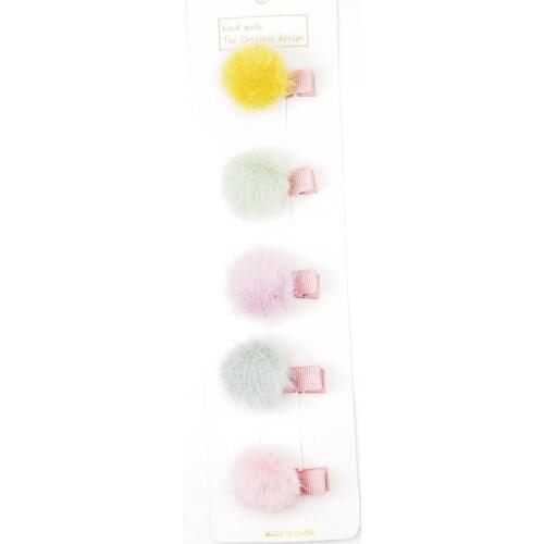 5PCS/SET Lovely Girls Pompom Hairpins Mini Ball Gripper Hairball Pom Hairclips Children Hair Clip Hair Accessories
