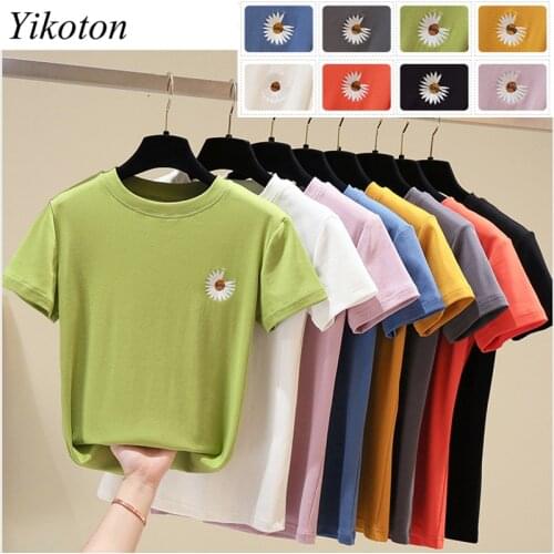 Women Summer T-Shirts Cotton Top O-Neck Embroidered Casual Short Sleeve Ladies Basic T-Shirt Fashion Tee Tops Tee Shirt Blusas