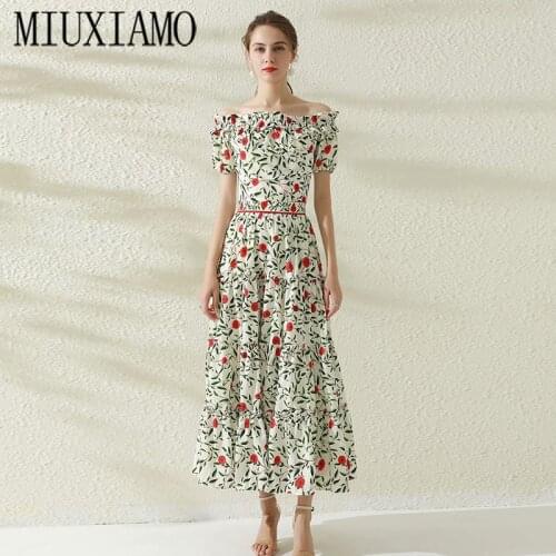 2021 New Summer Fashion Suits Slash Neck Print Blouse + High Waist Swing Skirt Two-Piece Womens Wear Casual