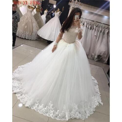 Ball Gown Long Sleeves Wedding Dress 2020 Vintage Lace Off Shoulder Sequined Beaded Bridal Gowns Applique vestidos de novia