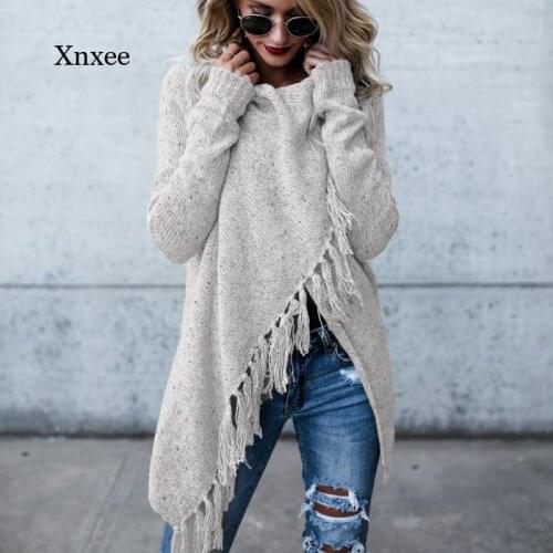 Winter Womens Long Sleeve Cardigan Irregular Casual Fringed Oversized Cardigan Womens Shawl Hem Fringed Ladies Sweater Jacket