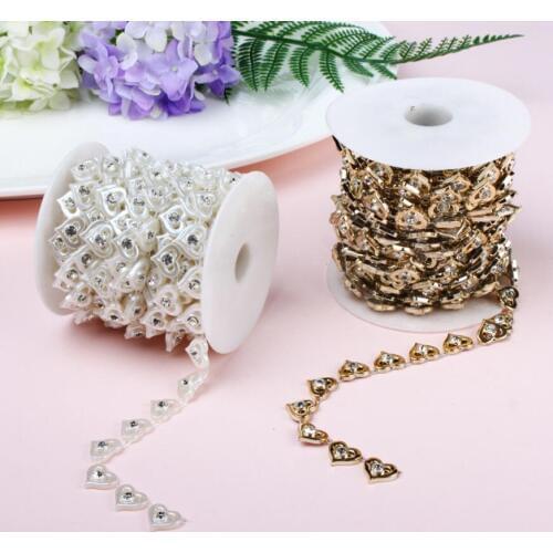 10Yard Rhineston Hollow Heart Beads UV Plated Chain Trim For Sewing Apperal Bag Shoes Cap Collar Holiday Decoration