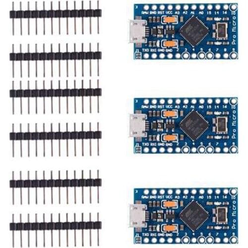3Pcs Pro Mini Atmega32U4 5V 16MHz Bootloadered IDE Micro-USB Pro Mini Development Board Microcontroller for Arduino