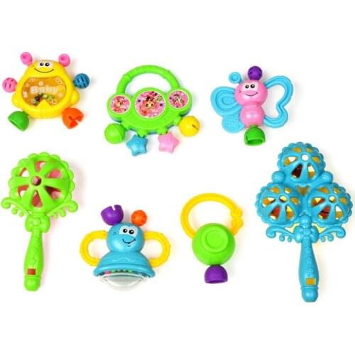 7PCS Baby New 0-12 Months Baby Mobile Educational Toys Plastic Hand Jingle Shaking Bell Rattle Toddler Music Toy