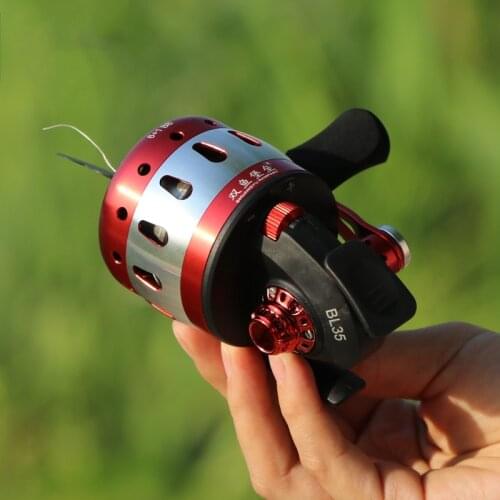 BL35 Fishing Reel 6+1BB Hunting Slingshot Closed Metal Coil Wheel Compound Bow Outdoor with wristband 5#PE line 55M