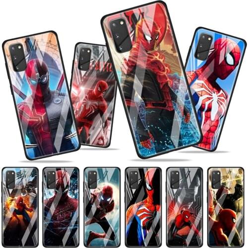Marvel Spiderman hero for Samsung Galaxy S20 FE Ultra Note 20 S10 Lite S9 S8 Plus Luxury Tempered Glass Phone Case Cover