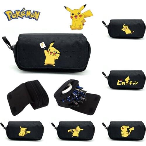 Pokemon Pikachu Cartoon Student Pencil Case Three-layer Large-capacity Canvas Creative Stationery Box Waterproof and Antifouling