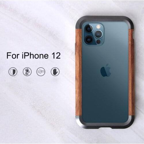 R-Just For iPhone 12 Pro Max Case Luxury Metal Aluminum Wood Protective Bumper Phone Case for iPhone 12 11 Pro X XR XS Max Cover