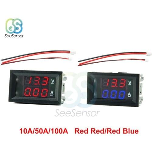 0.28 Inch Digital DC Voltmeter Ammeter 3 Bit 4 Wires DC 7-110V 10A 50A 100A Voltage Current Meter Tester Dual LED Display