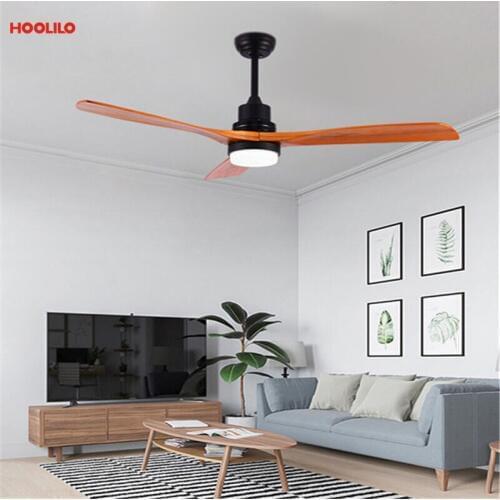 HOOLILO New Arrival Modern Natural Paint Black Wood Spray Color Blade Decorative LED Ceiling Fan Light 110V 220V 52inch Classic