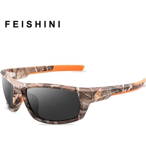 FEISHINI Camouflage Mirror Sunglasses Men Polarized Vintage Quality Brand Designer Sun Glasses Clear Man Driving Goggles UV400