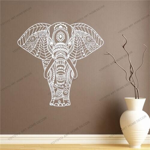 Indian Buddha God Elephant Mandala Yoga Ornament Wall Stickers Vinyl Home Decor Living Room Bedroom Decals Mural CX643