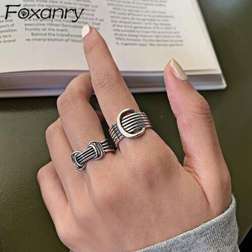 Foxanry 925 Sterling Silver Rings for Women Couples New Fashion Vintage Punk Irregular Cross Geometric Party Jewelry Gifts