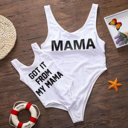 Mom And Daughter Swimsuits Female Children Baby Kid Swimwear Matching Family Bathing Suits MAMA Letter Print Tank Top Swimsuit