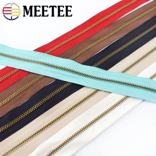 Meetee 3yards Metal Bronze Zipper 3# Size DIY Handmade Accessories U-shape Code Stopper Sliders for Clothes Handbag Purse Supply
