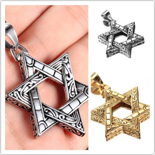 Fashion Womens Mens Jewish Star Pendant Necklace Sliver/ Gold color Stainless Steel Jewish Star Of David Charm Pendant Necklace