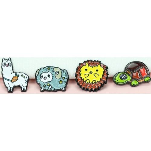 Cartoon Animal Enamel Pin Alpaca Cat Tortoise Brooch Bag Clothes Lapel Pin Button Badge Jewelry Gift For Best Friends