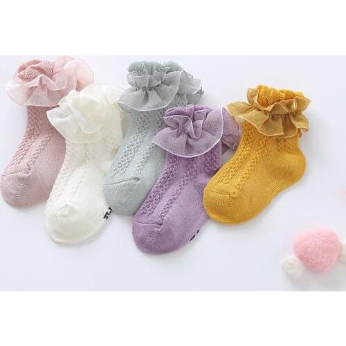 Baby Girl Socks Cotton Baby Cute Lace Flower Bows Newborn Princess Girls Mesh Socks Recien Nacido Calcetines with Ruffle Frilly
