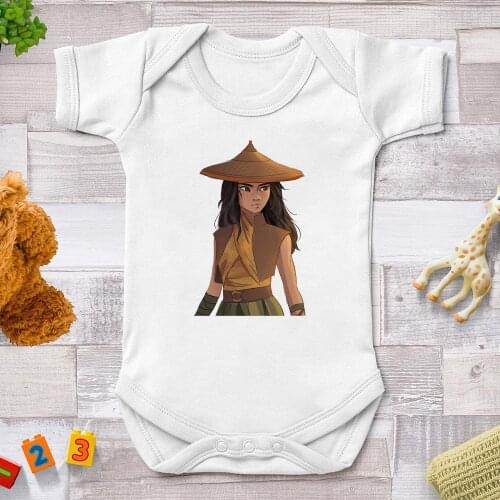 Newborn Baby Clohtes Summer White Super Soft Comfortable Baby Girl Rompers Disney Princess Raya Printed Cute Cartoon Playsuits