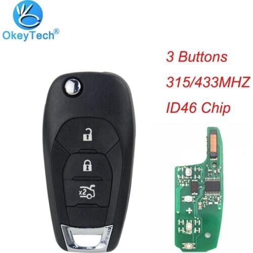 OkeyTech for Chevrolet Aveo Cruze Malibu Vehicle 315Mhz/433Mhz ID46 Chip Remote Car Flip Key HU100 3 Buttons Remote Controller