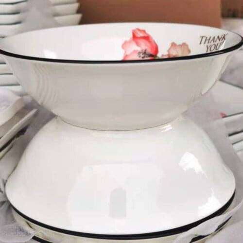 Simple European style black line tableware plate ceramic tableware hotel household rice bowl dish set