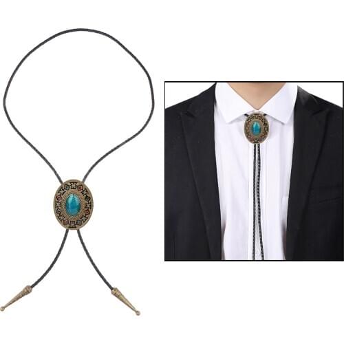 Retro Cowboy Bolo Tie Necktie String Rope Pendant Western Rodeo Shirt Bowtie