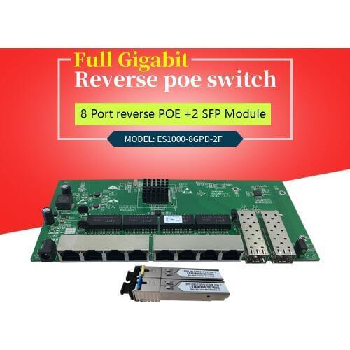 8 Port FULL Gigabit Reverse PoE Switch Plus 2 SFP Optical Fiber Slots 1-7Prort Poe in ,8 Port Poe out