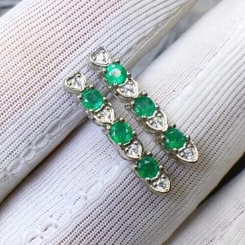 Natural Real Emerald Earring 925 Silver sterling Fine Charm Jewelry for Women Wedding Party Earring