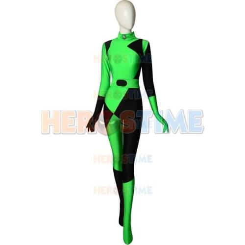 Shego Cosplay Costume Female Super Villain Halloween Zentai Catsuit Woman/Girls/Lady Adults Kids Bodysuit
