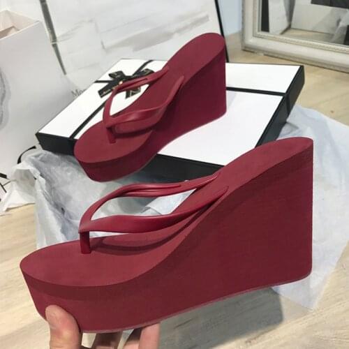 2021 Women Wedges Slippers High Heels Solid Ladies Slides Flip Flops Bathroom Female Shoes Casual Solft Slip On Summer New