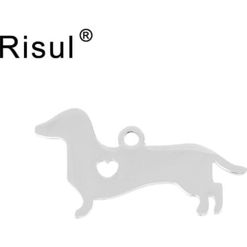 Risul I love my Dog Dachshund dog Stainless steel Pendant heart puppy pet ID blank dog tag for print Mirror polish 10pcs