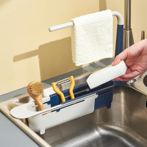 Telescoping Sink Drainer Kitchen Organizer Soap Sponge Holder PP Rounded Edge Drying Rack Towel Stand Storage Accessories 1 Pcs