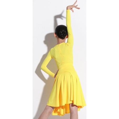 Dance Outfit Latin Dance Dress for Kids Rumba Costume Long Sleeve Green Yellow Salsa Dance Costume Dancewear performance Leotard