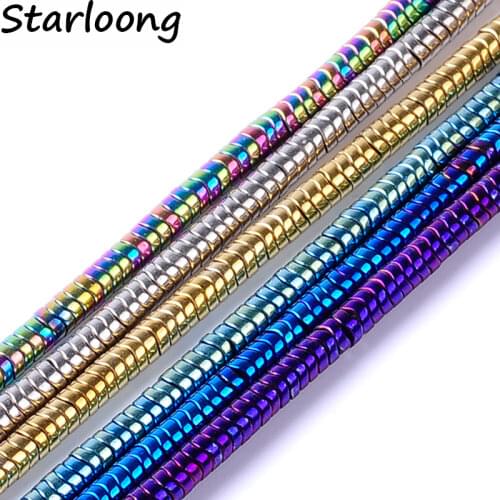 Top quality 3*1mm Natural stone bright multicolor geometria shape loose hematite beads for DIY jewelry necklace bracelet making
