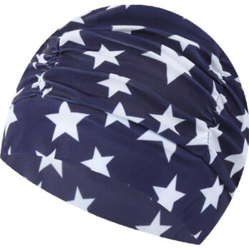 Star Printed Women Swimming Cap Swim Pool Beach Protect Ears Hair Fabric Bathing Hat For Girls Long Hair Lady Swim Cap