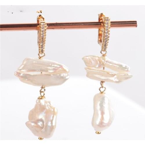 Natural White Baroque Pearl Earring Dangle Ms gift Bohemia AAA Women Flawless Irregular Party Mesmerizing Aurora Earbob Real