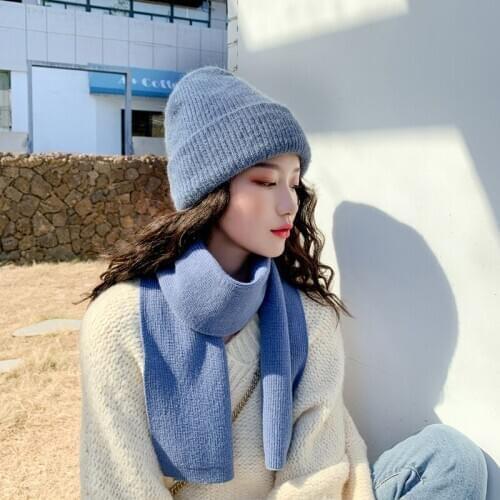 2020 Winter Wool Beanies Knitted Hat Scarf 2Pcs Set For Women Skullies Beanies Caps Warm Thick Knitted Hat Outdoor Ski Cap