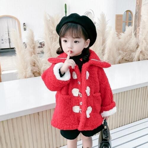 Baby Girl Winter Clothes Girls Ox Horn Button Wool Sweater Coat Version Winter Clothes Baby Foreign Style Cotton Padded Clothes