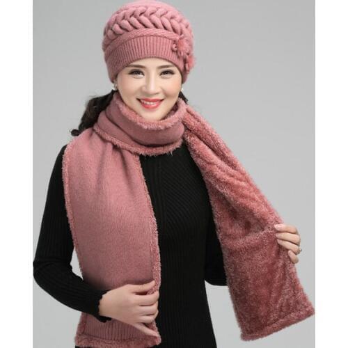 Winter Women Wool Knitted Cap Middle-aged Female Elegant Soft Scarf Mother Christmas Gift Warm Comfortable Fashion Hat H7164