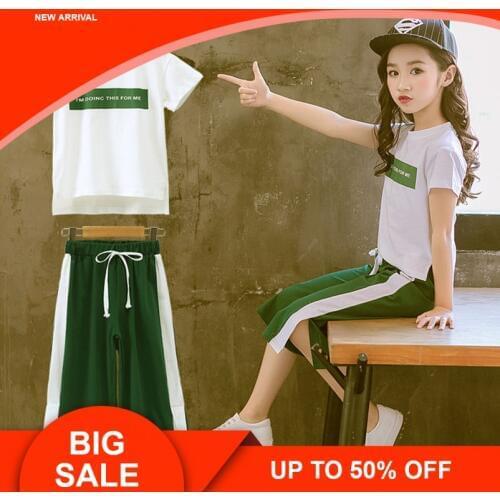 2019 Girls Clothing Sets Summer Short Sleeve T-Shirt+Pants 2 Pcs Kids Outwear Children Clothes Suits