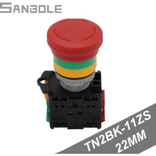 22MM Emergency stop push button switch Locked TN2BK-11ZS manual self-locking Mushroom Round Head 1NO1NC