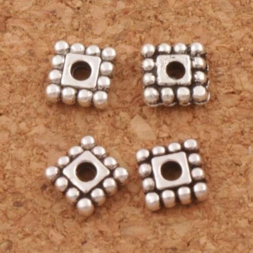 220pcs Dots Rim Square Beads Spacers Jewelry Findings L673 5x5mm Zinc Alloy