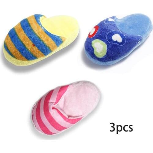 3PCS Dog Toy Bite Resistant Pet Chew Toy Dog Squeaky Toy Plush Slipper Shape Puppy Teething Toy Pet Training Toy Pet Supplies