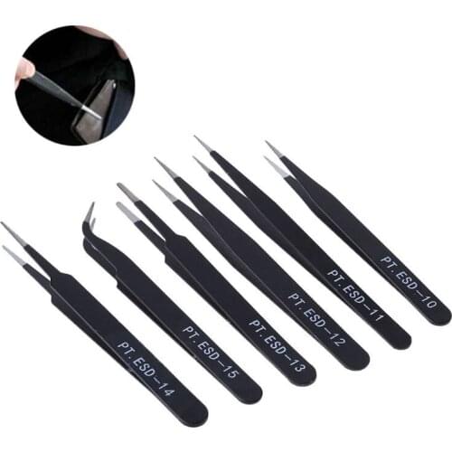 6Pcs Resists Corrosion Safe Anti-static Tweezers Maintenance Tools ESD10-15 New E56C