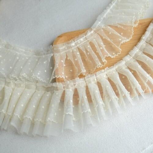 2 Meters Beige Double Polka-dot Mesh Ruffled Lace Trim Clothing Material Accessories Dress Lace Ribbon