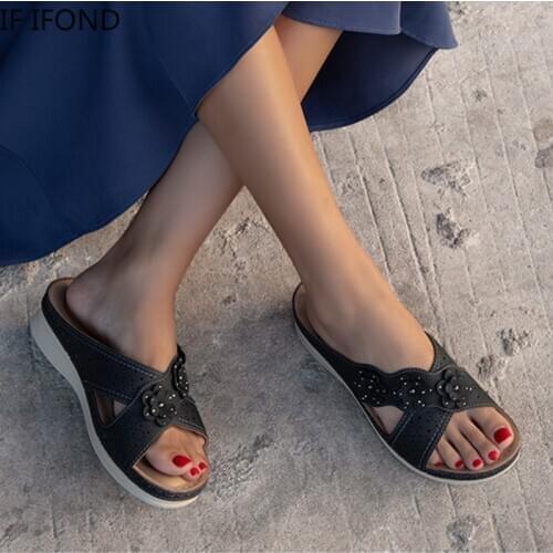 IF IFOND 2021 Fashion Flora Summer Women Wedge Sandals Premium Orthopedic Open Toe Shoes Woman Sandals Female Slipper